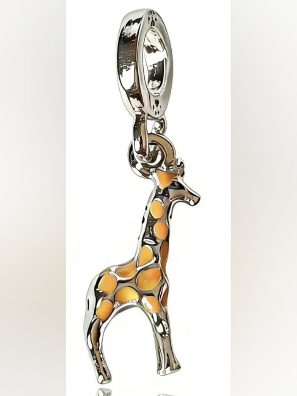 Giraffe Charm Pendant with Orange Enamel Accents